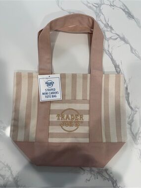 Trader Joe's Striped Mini Canvas Tote Bag - TAN & Cream